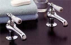 Antique Reproduction Faucet Set w/Porc Levers - Matte Nickel -