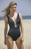 Graffique One Piece Shirred V Neck Tank Swimsuit by It Figures! - Plus Size Swimsuit Plus Size Swimsuits