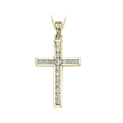 14K Yellow Gold 1 2 ct. Diamond Cross Pendant with Chain