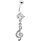 Crystal Gem Paved Music Note Belly Ring