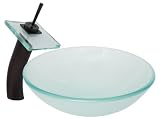Geyser Sandstorm Bathroom Glass Vessel Sink and ORB Waterfall Faucet Combo