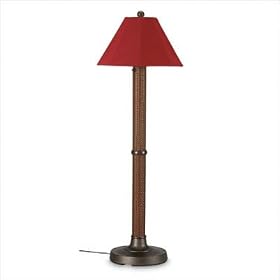 Bahama Weave Floor Outdoor Lamp with Sunbrella Shade Lamp Finish: Red Castagno, Shade Color: Antique Beige Linen