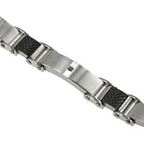 316L Stainless Steel Bracelet with black carbon fiber and one black diamond. Width: 13mm Length: 9 (adjustable)