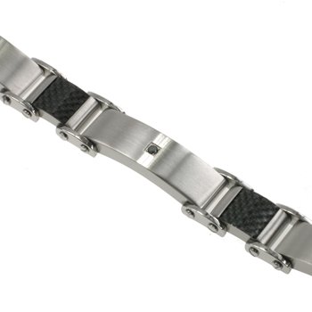 Click here to buy 316L Stainless Steel Bracelet with black carbon fiber and one black diamond. Width: 13mm Length: 9... by ToltecTraders.com.