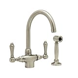 Rohl A1676LMWSSTN-2 Country Kitchen Single Hole Faucet with Metal Levers Sidespray and C Spout, Satin Nickel