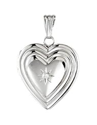 Sterling Silver-Heart Locket With Diamond Accent by US Gems