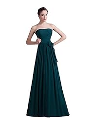 A-line Strapless Chiffon Floor Length Natural   Waistline Lace Ruched Bridesmaid Dress  With a Sash 