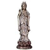 Kuan Yin (Guanyin) Standing on Lotus, Buddhist Goddess of Compassion Statue 15-inch
