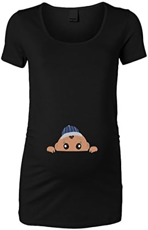 Trunk Candy Womens Peeking Babies Peek-a-Boo Brown Eyed Baby Boy Maternity Top (Black, X-Large)