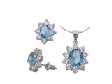 Sterling Silver Elegant Blue Oval CZ Necklace and Earring Set