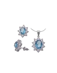 Sterling Silver Elegant Blue Oval CZ Necklace and Earring Set