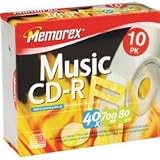 Memorex 700MB/80-Minute 40x Music CD-R Media (10-Pack with Slim Jewel Cases)