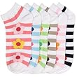 Lot Of 3 Pairs Womens Stripes With Flower Anklet Ped Socks ( 9-11)