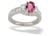 14K White Gold Genuine Oval Pink Tourmaline and Diamond Ring
