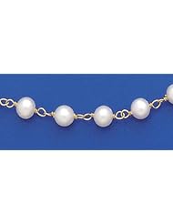 Elegance Collection 14K Yellow Gold 5-5.5mm Cultured White Pearl Necklace, 16 Inch