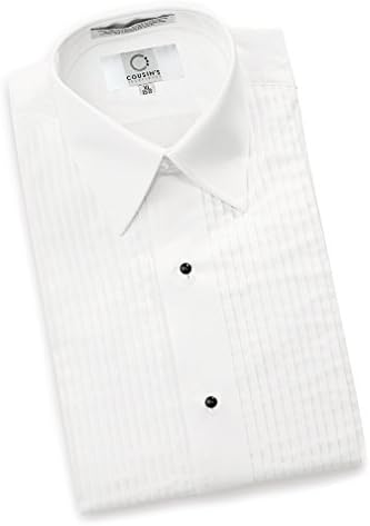Cousin's Formalwear Laydown Collar 1/4" Pleated Tuxedo Shirt M White Black