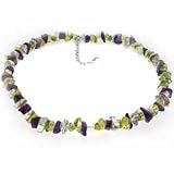Sterling Silver Genuine Amethyst Peridot Citrine Crystal Chip Necklace