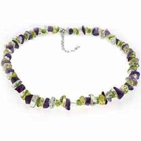 Sterling Silver Genuine Amethyst Peridot Citrine Crystal Chip Necklace by SilverSpeck.com