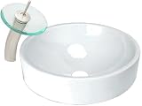 Ticor Full Moon Vessel Porcelain Bathroom Sink W/overflow and Brushed Nickel Waterfall Faucet Combo