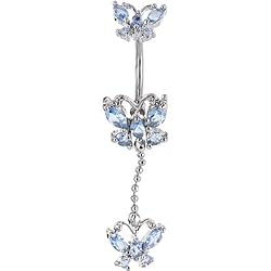 Fancy Solar Blue Triple Butterfly Dangle Belly Button Ring
