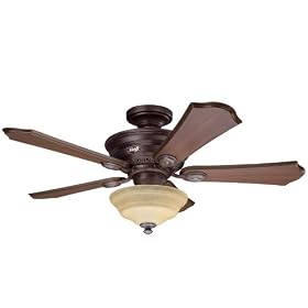HUNTER HR 23924 44" Ceiling Fan Roman Bronze With Light Fixture & 5 Toasted Walnut Blades