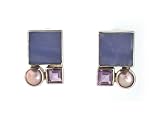 Violet Mondrian Tile Earrings - Post