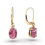 14K Yellow Gold Oval Created Pink Sapphire Lever Back Earrings