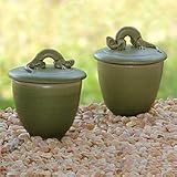 Ceramic Condiment Bowls, 'Lithe Gecko' (Pair)