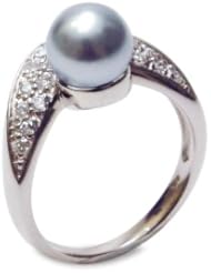 Sterling Silver 8mm Light Gray Shell Pearl and Cubic Zirconia Ring