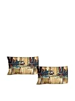 FOOL COLORS by MANIFATTURE COTONIERE Set Funda De Almohada 2 Uds. Labyrinth (Beige/Azul)