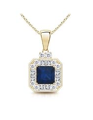 Square Sapphire and Diamond Vintage Pendant