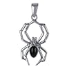 .925 Sterling Silver Teardrop Shape Black Onyx Widow Spider 30mm x 6mm Pendant Charm