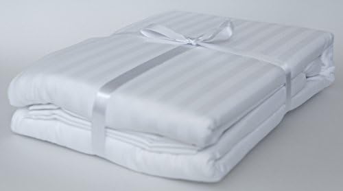 YourLovelyBedding Organic Certified Cotton Duvet Cover Set Stripe Sateen, Queen, King, Cal King, 6 rich colors, 300 Thread Count (King, White)
