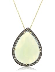 Jill Alberts Tear Drop Green Agate and Diamond Pendant Necklace