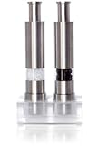 Grind Gourmet Original Pump & Grind Stainless Steel Salt and Pepper Mills, salt and pepper grinders available in stainless, red and black sets with Free Salt and Pepper packets and Stands.