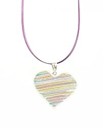 Necklace - XP-16 - Genuine Handmade Dichroic Glass Pendant - Heart Shaped - Hung on a 16" Stainless Steel Lavender Colored Multi-Strand Cord ~ Lavender Color - All Findings are made of .925 Sterling Silver
