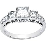 Gorgeous! Women's 14k White-gold (11/5CTTW)Moissanite and (.03CTTW) Diamond 3 stone Anniversary Band.