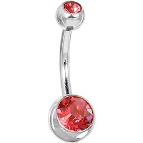 Swarovski Padparadscha DOUBLE GEM Belly Ring by Crystal Steel Belly Rings