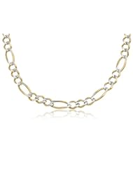 14K Solid Yellow Gold White Pave Figaro Link, 2 Two Tone, Chain Necklace 8mm Wide 20" inch Long.