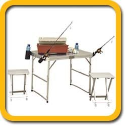 GREAT GIFT UNIQUE PRODUCT 2 Person Fishing Folding Table And (2) Chairs w  (2) Rod Holders...