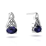 14K White Gold Oval Genuine Sapphire Celtic Knot Earrings