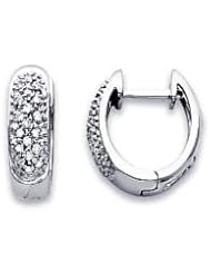 14k White Gold Round Diamond Hoop Huggie Earrings 1/5ct (G-H Color, I1 Clarity)