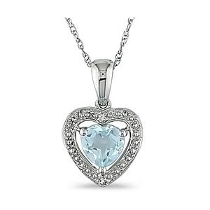 10k Gold Blue Topaz and Diamond Heart Necklace by