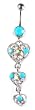 Stainless Steel Heart Belly Ring with Turquoise Color CZ