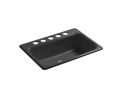 Kohler K-5832-5U-7 Bakersfield Undercounter Sink with Installation Kit, Black Black