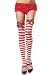 Christmas Stripe Thigh High Nylon Stocking with Double Bow and Candy Cane Applique