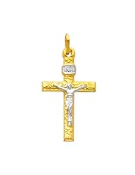 14K Yellow and White Gold 2 Two Tone Gold Crucifix Cross Charm Pendant