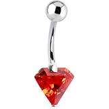 Sterling Silver 925 Orange Cubic Zirconia Diamond Shape Belly Ring