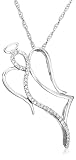 Sterling Silver Diamond Angel Pendant, (0.2 cttw)