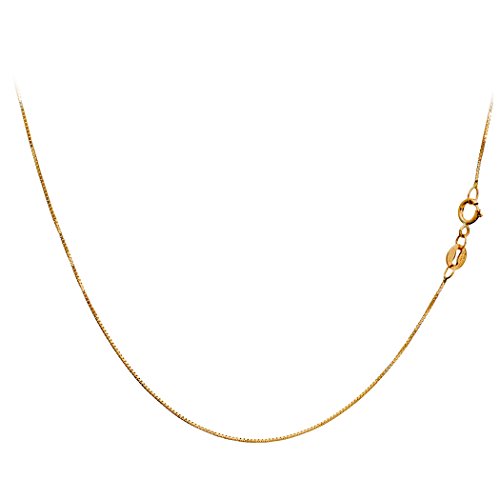 14K Yellow Gold Box Venetian Chain Very Thin Necklace 0.45mm 16 Inches